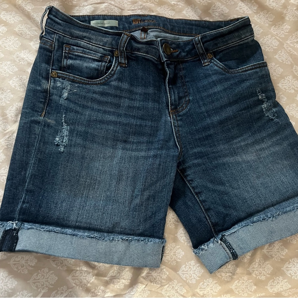 Kut from the Kloth Blue Jean Shorts with Cuffed Hem and Distressed Look